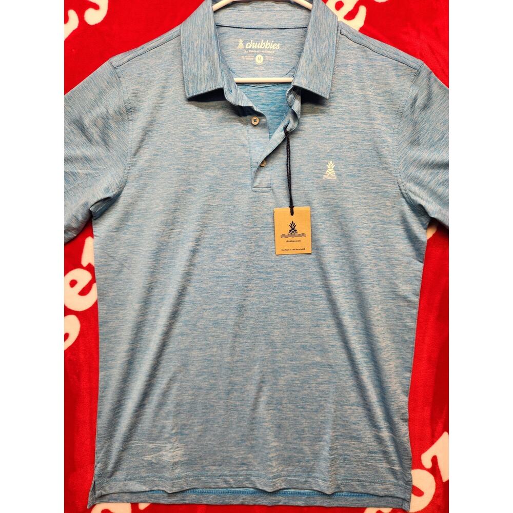 Chubbies Polo Shirt Mens Medium Blue Heather Performance Stretch Casual Golf